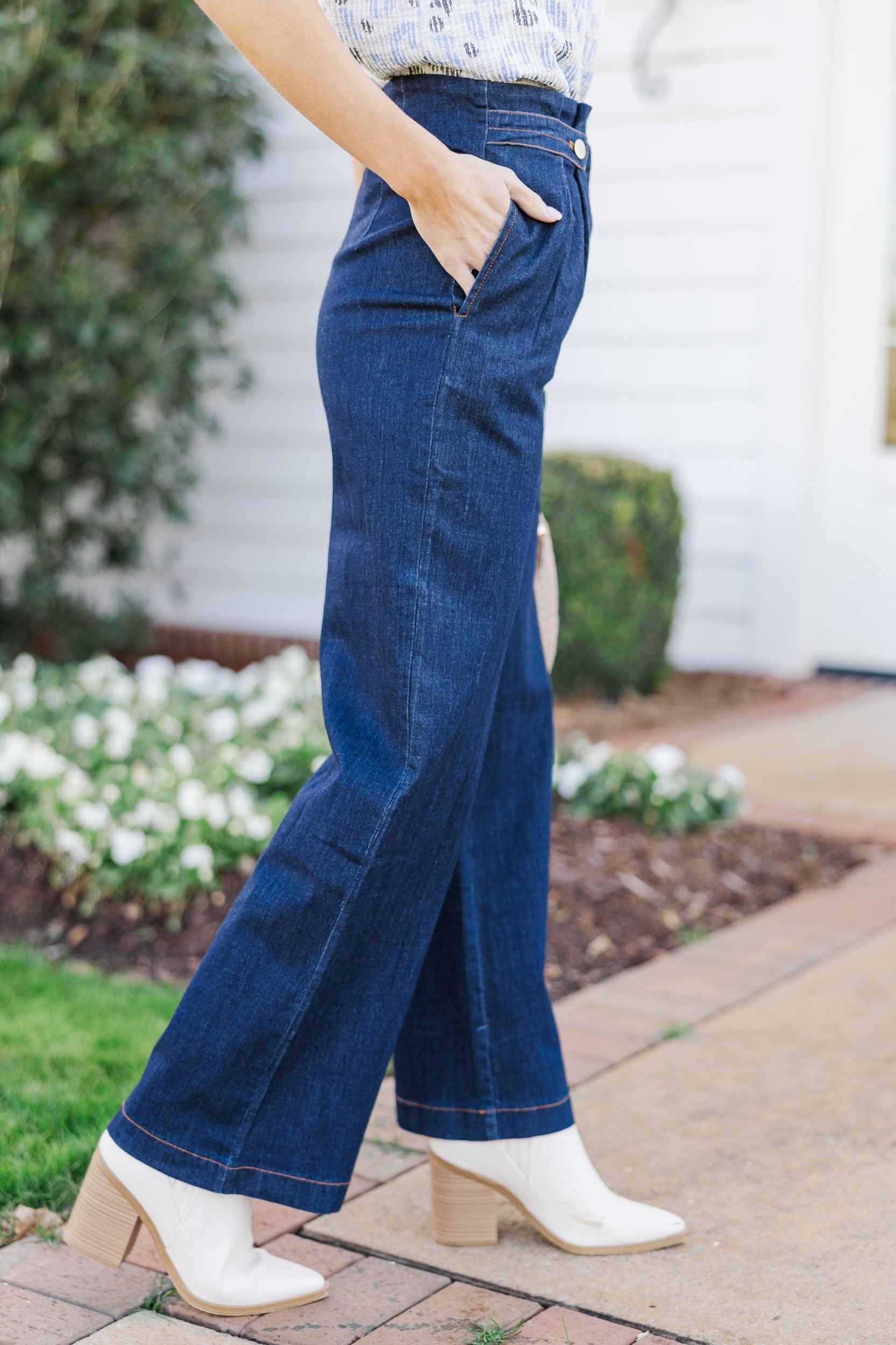 Pass On By Dark Wash Denim Blue Pants Female Product Image