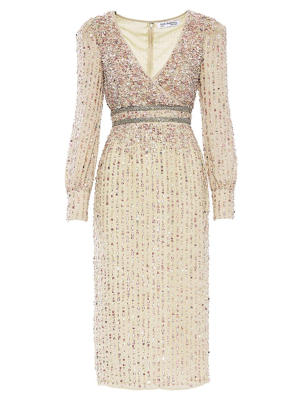 Womens Sequin V-Neck Bishop-Sleeve Dress Product Image