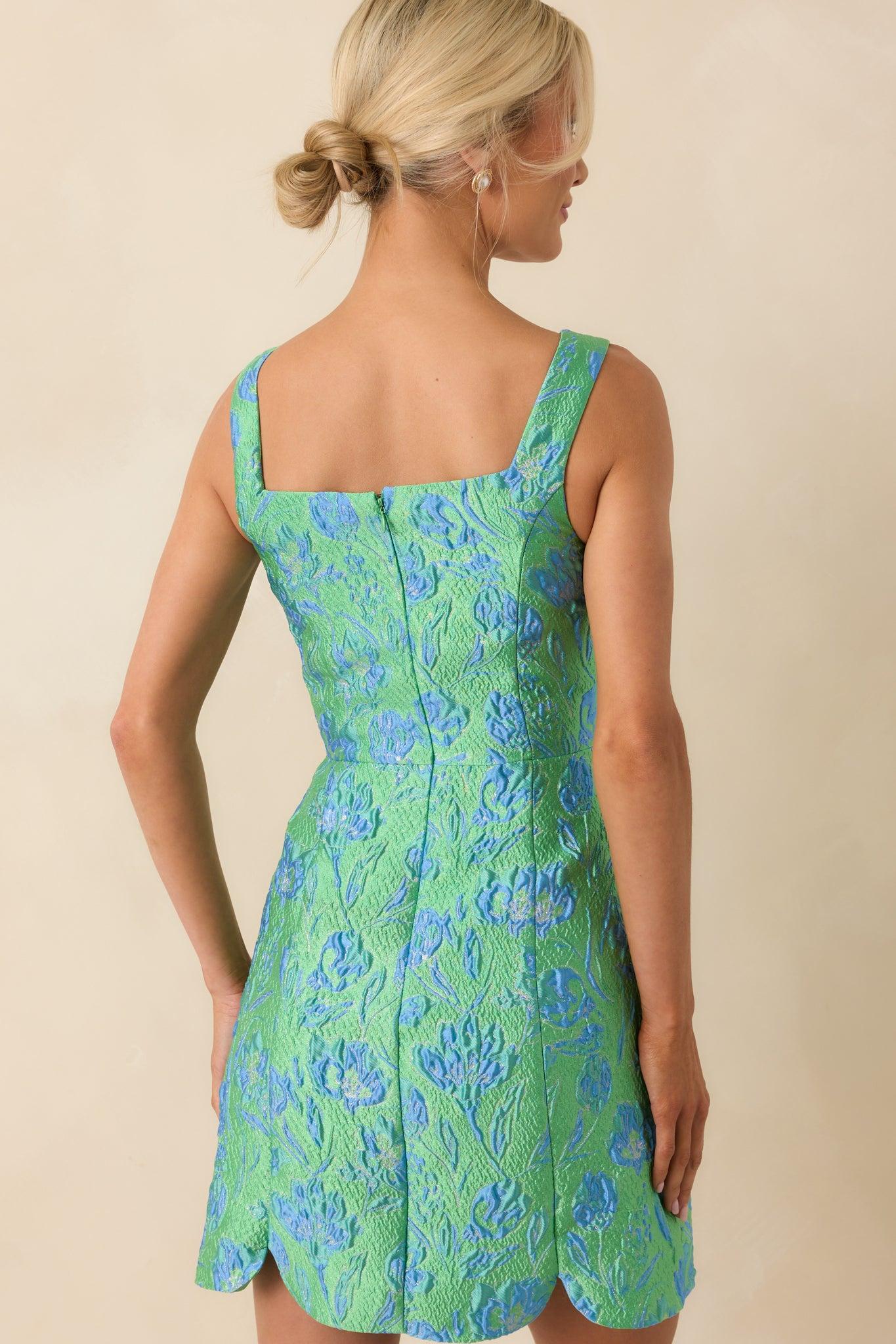 Just Look At Her Green Floral Print Jacquard Mini Dress Product Image
