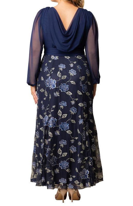 Isabella Embroidered Mesh Gown - Navy - Plus Product Image
