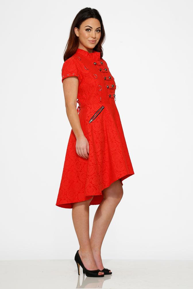 Red Jacquard Battalion Swing Dress Product Image