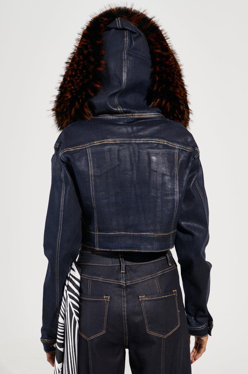 SITTING PRETTY FUR TRIM COATED DENIM JACKET Product Image