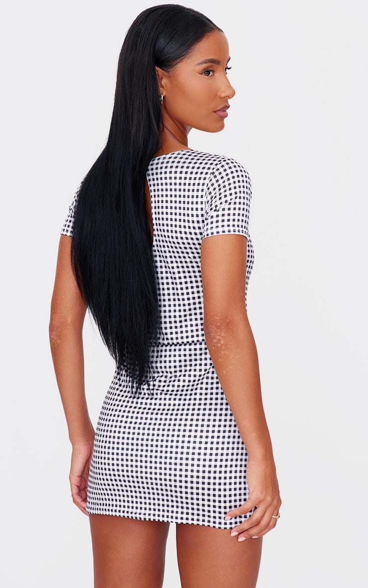 Monochrome Gingham Print Cap Sleeve Slinky Skort Romper Product Image