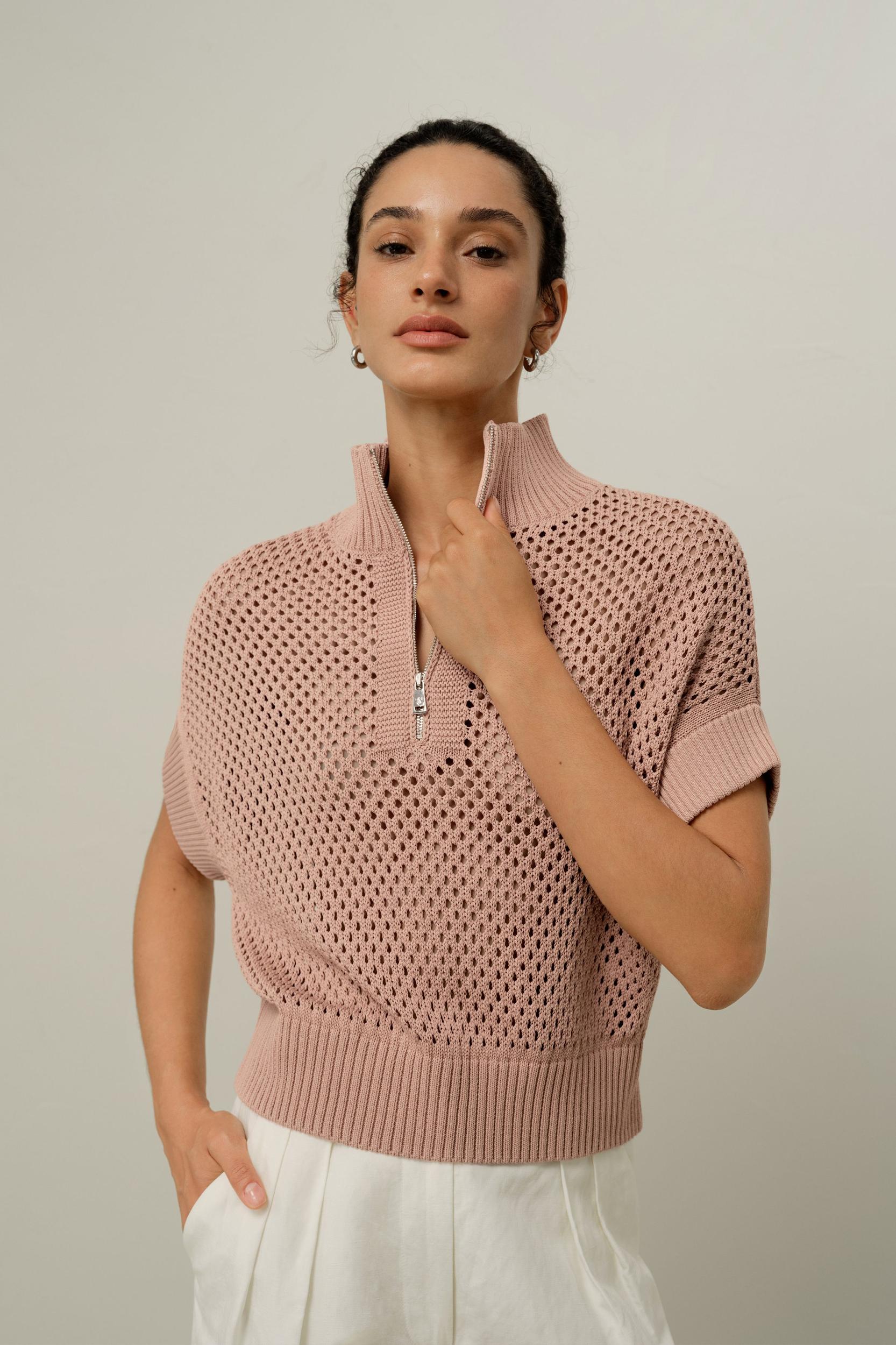 Toscana Pointelle Knit Half-Zip Sweater Product Image