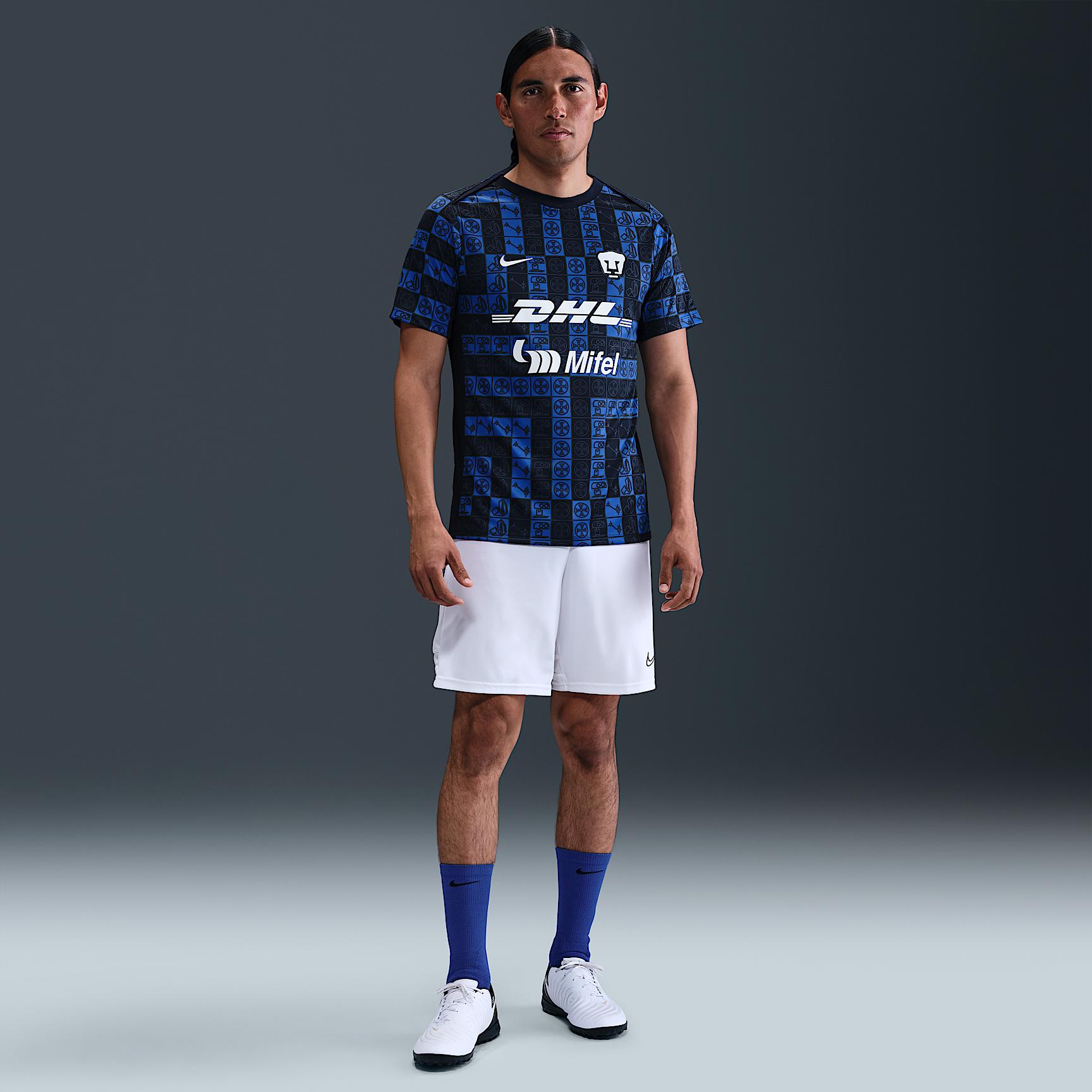 Pumas UNAM Academy Pro Nike Mens Dri-FIT Soccer Pre-Match Short-Sleeve Top | HJ7153-452 Product Image