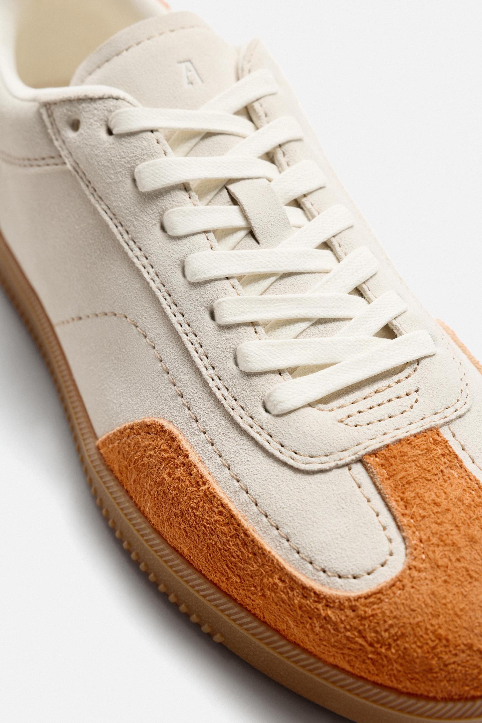 CONTRAST SOLE LEATHER SNEAKERS Product Image