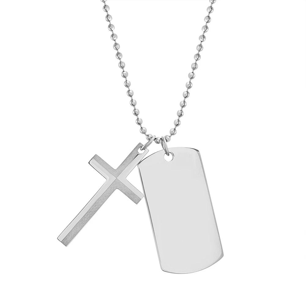 1913 Men's Stainless Steel Cross & Dog Tag Pendant Necklace, Size: 24" Product Image