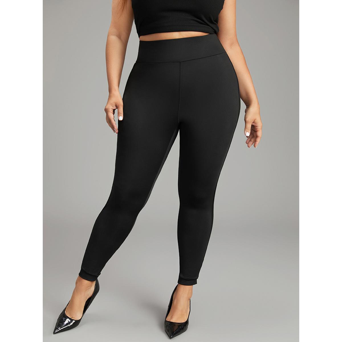 Plus Size Wideband Waist Contrast Webbing Leggings Women Black Casual High stretch Skinny High Rise Dailywear Leggings BloomChic 10/M Product Image