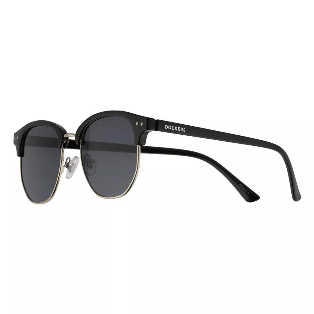 Men's Dockers® Black & Silver Round Sunglasses, Shiny Black Product Image