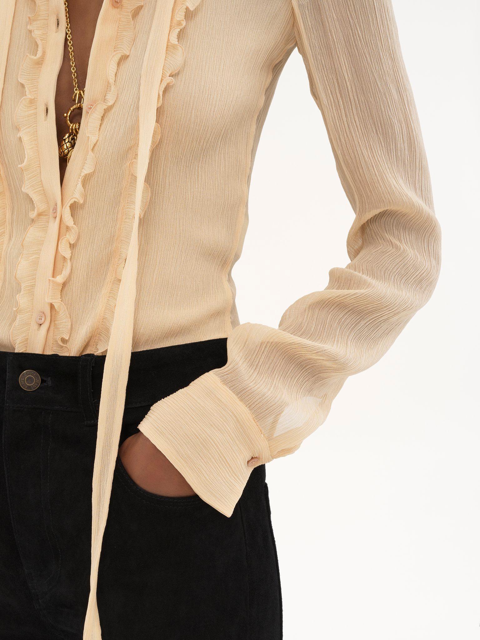 Ruffled fitted blouse in silk crêpon Product Image