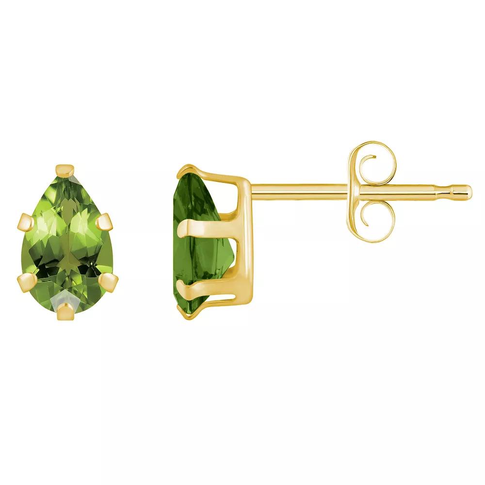Celebration Gems 10k Gold Pear Shape Peridot Stud Earrings, Women's, White Product Image