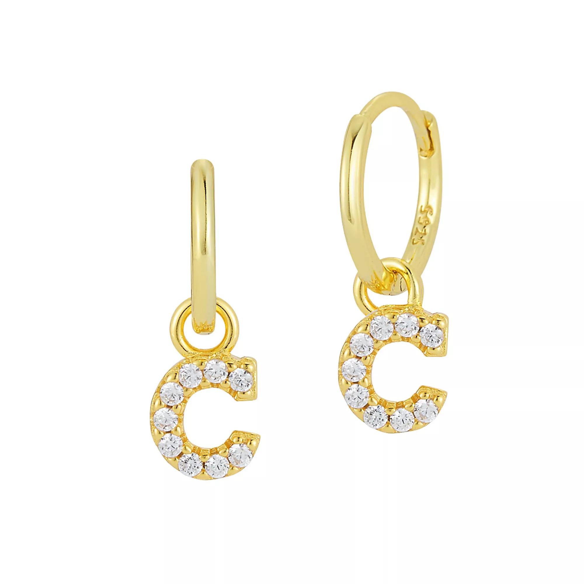 Sunkissed Sterling Cubic Zirconia 14k Gold Plated Initial Drop Earrings, Women's, Gold Tone U Product Image