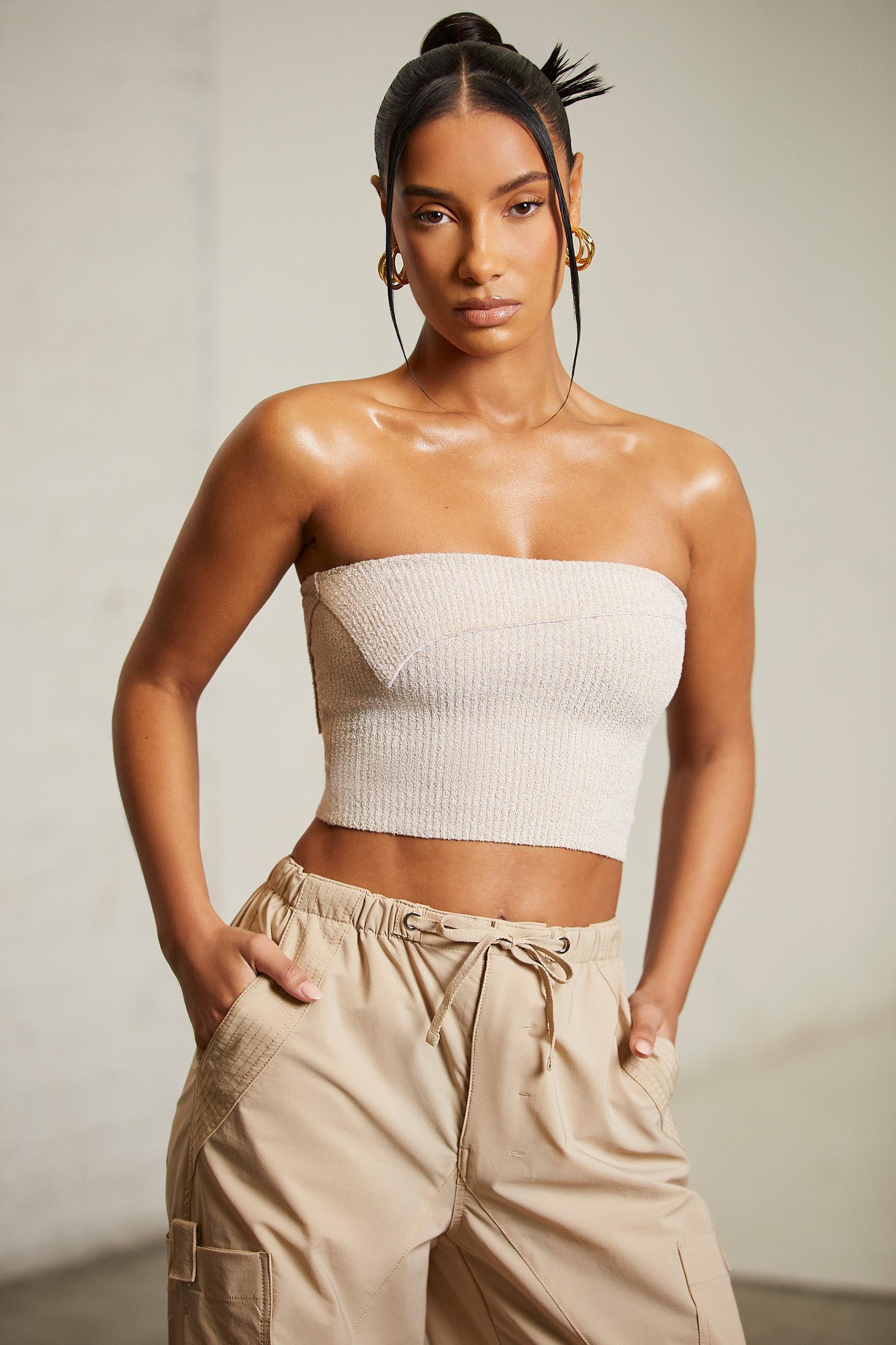 Overlap Bandeau Crop Top in Praline Female Product Image