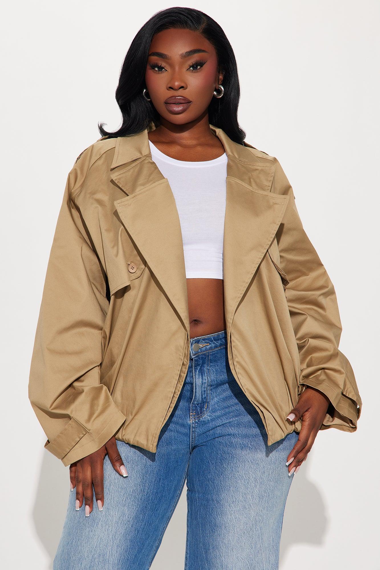 Marie Cropped Bubble Trench - Taupe Product Image