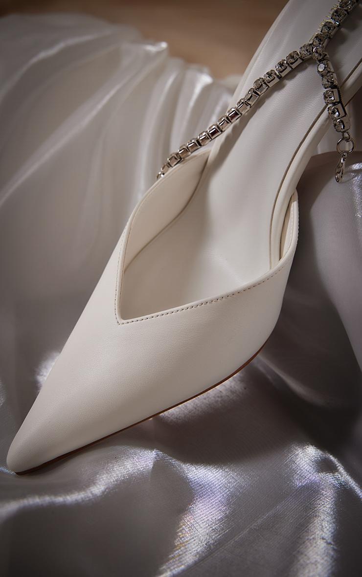 White PU Point Toe Diamante Chain Back High Heeled Courts Product Image