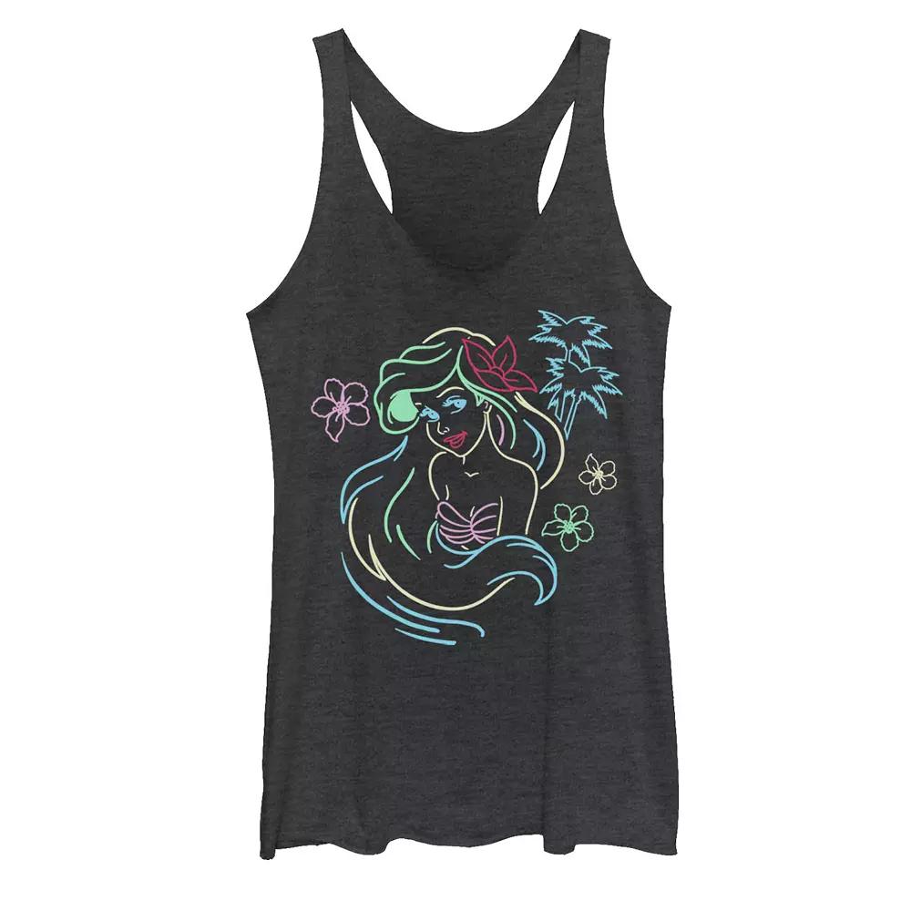 Disney's Little Mermaid Ariel Neon Lights Racerback Juniors' Tank Top, Girl's, Size: Medium, Black Grey Product Image