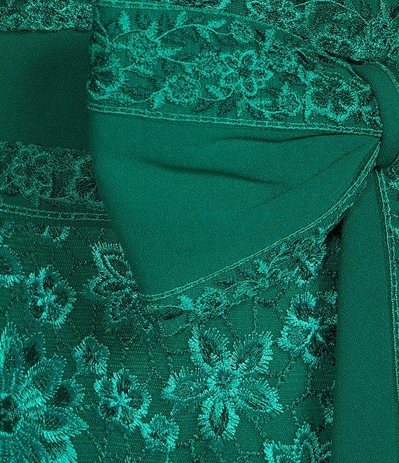 Tadashi Shoji Floral Embroidered Lace V-Neck Sleeveless Bow Gown Product Image