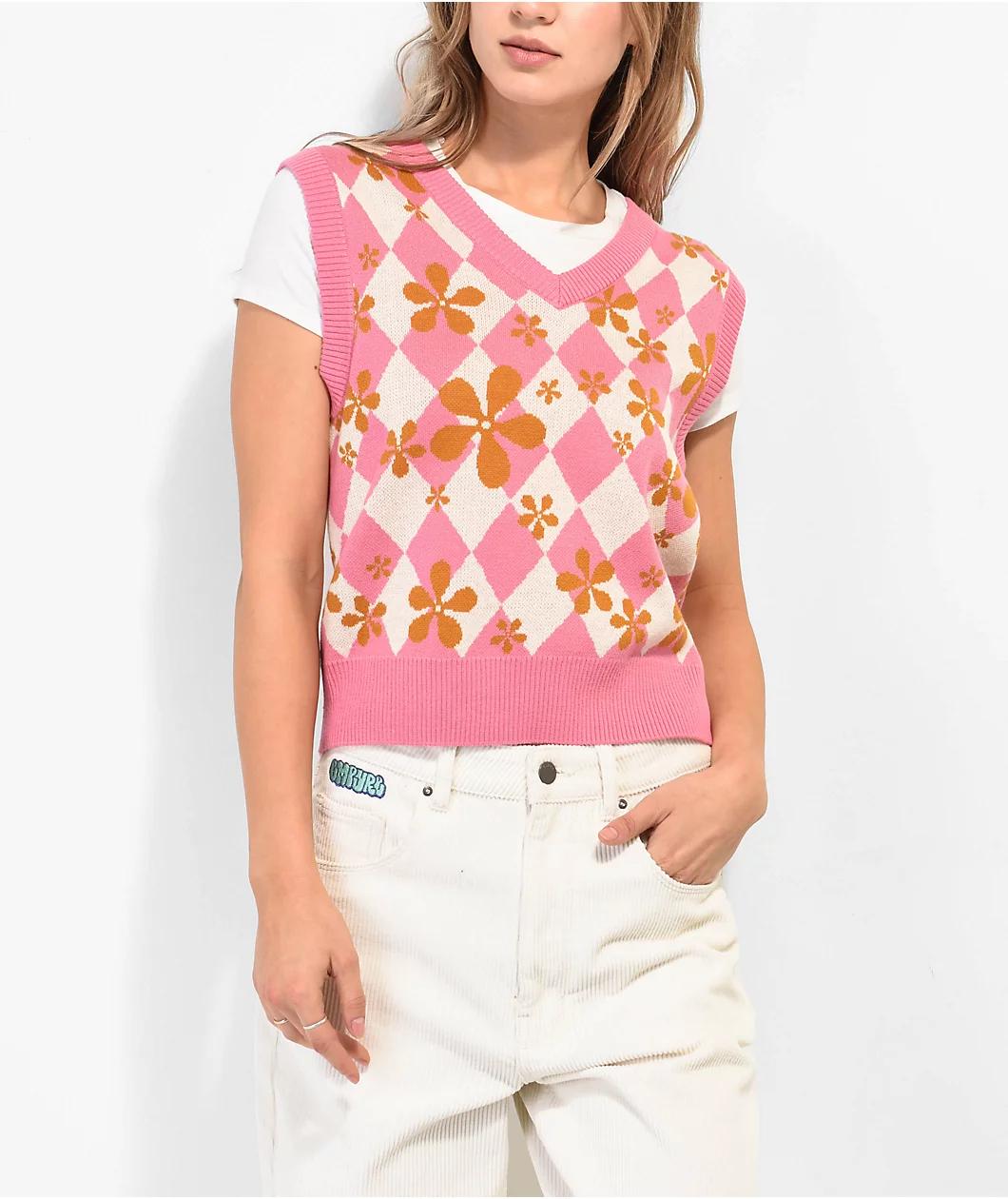A.LAB Noire Pink Crop Sweater Vest Product Image