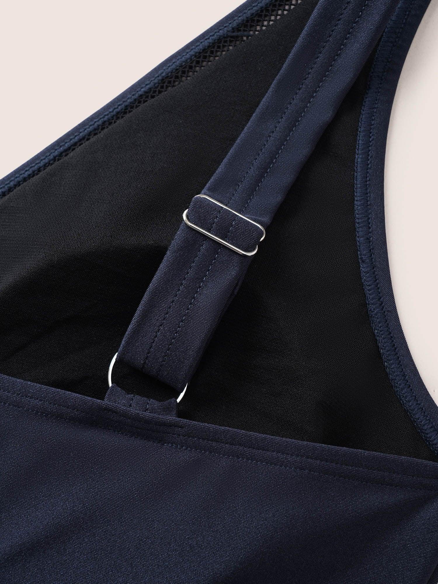 Solid Adjustable Straps Gathered One Piece Swimsuit Female Product Image