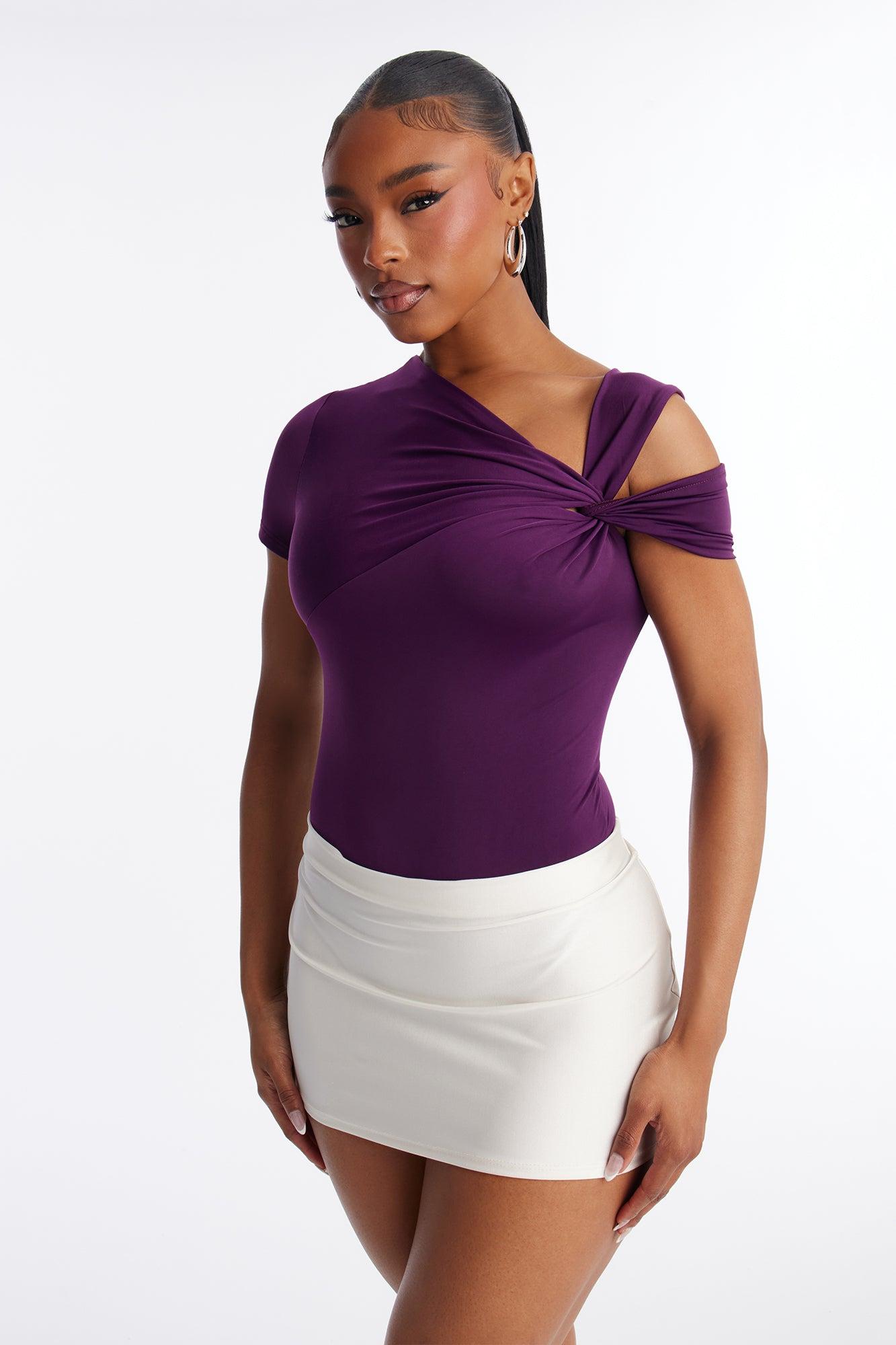 Twist It Up Cut Out Bodysuit - Plum Female Product Image