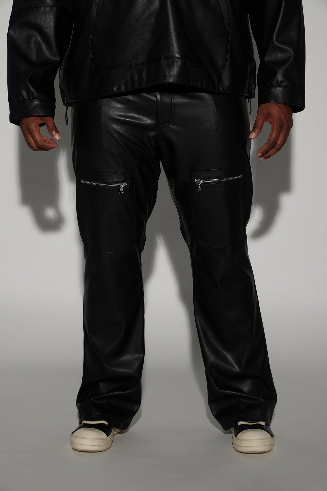 Cut Some Loose Straight Faux Leather Pants - Black Product Image