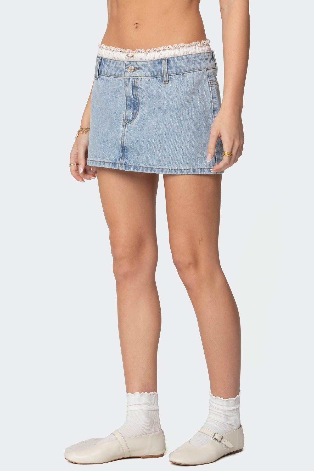 Floral Peekaboo Denim Mini Skirt Product Image