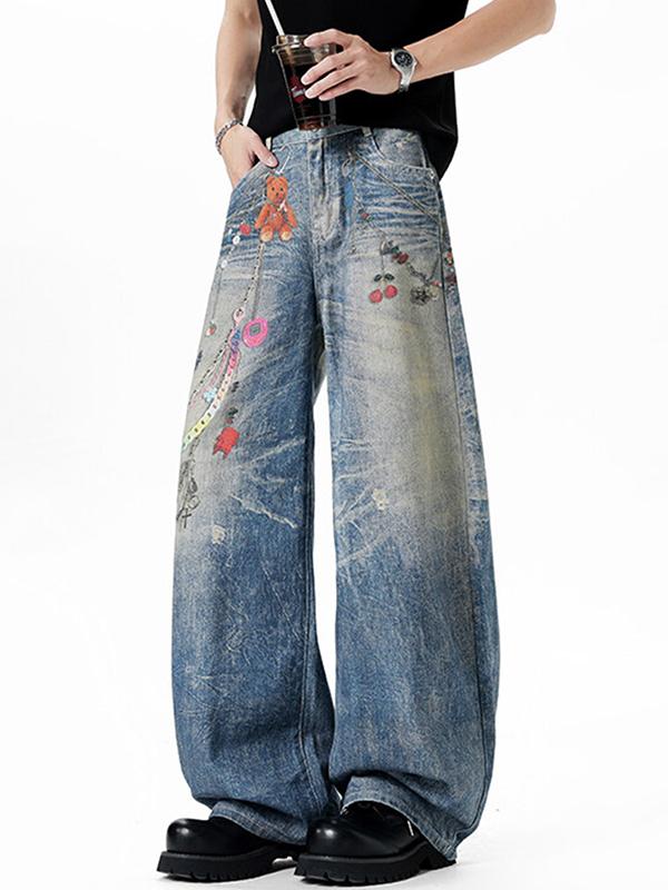 American Bear Chain Print Boyfriend Jeans Product Image