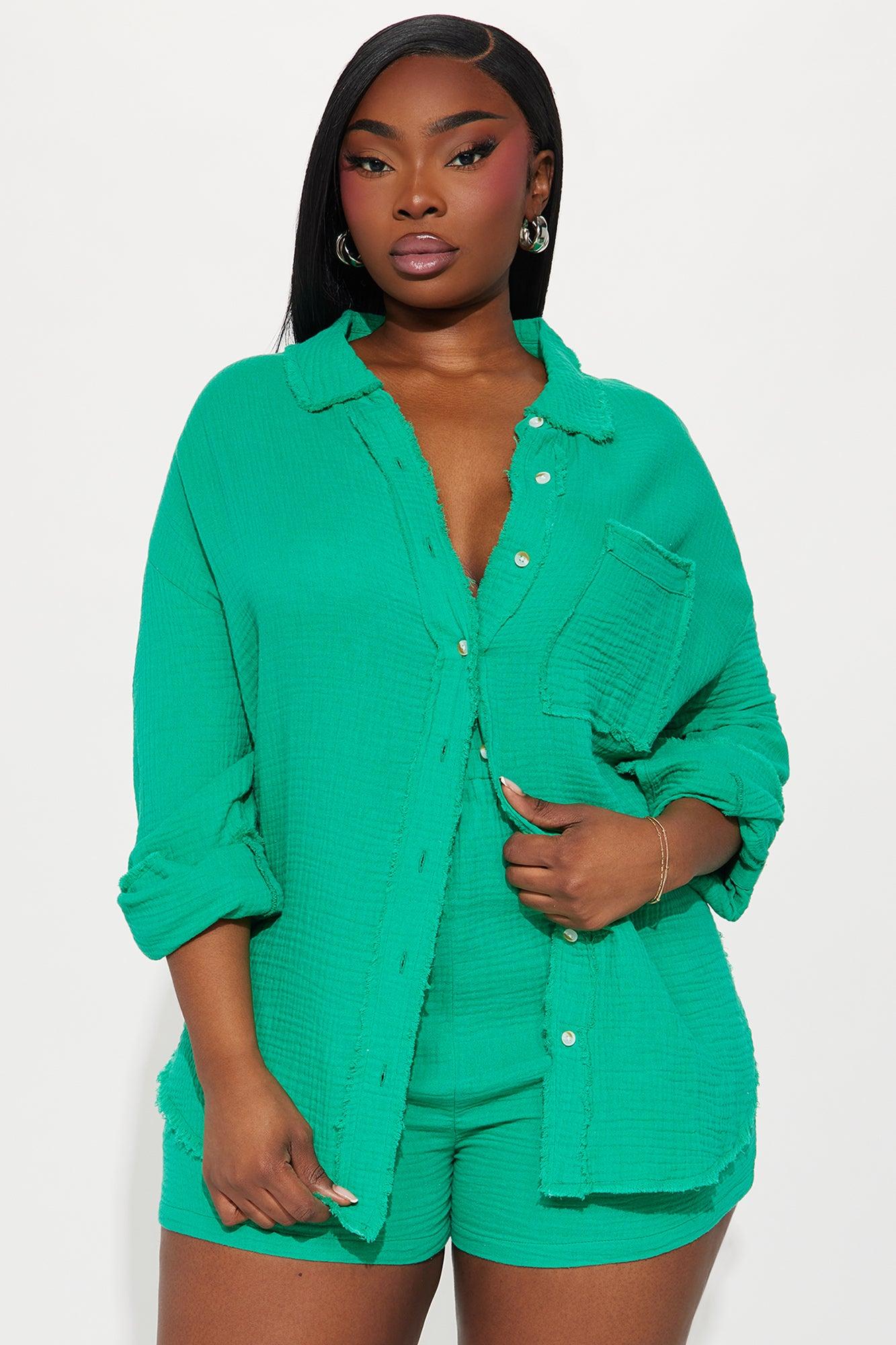 Rising Sun Gauze Short Set - Kelly Green Product Image