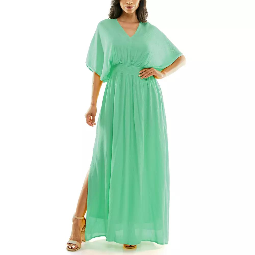Women's Nina Leonard Smocked Maxi Dress, Size: Large, Spring Bud Product Image