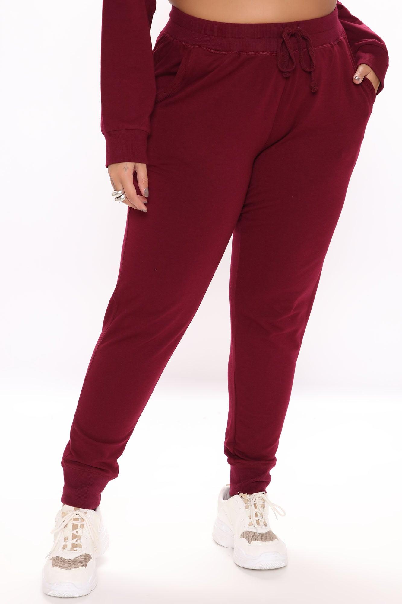 Latest And Greatest French Terry Jogger - Burgundy Product Image