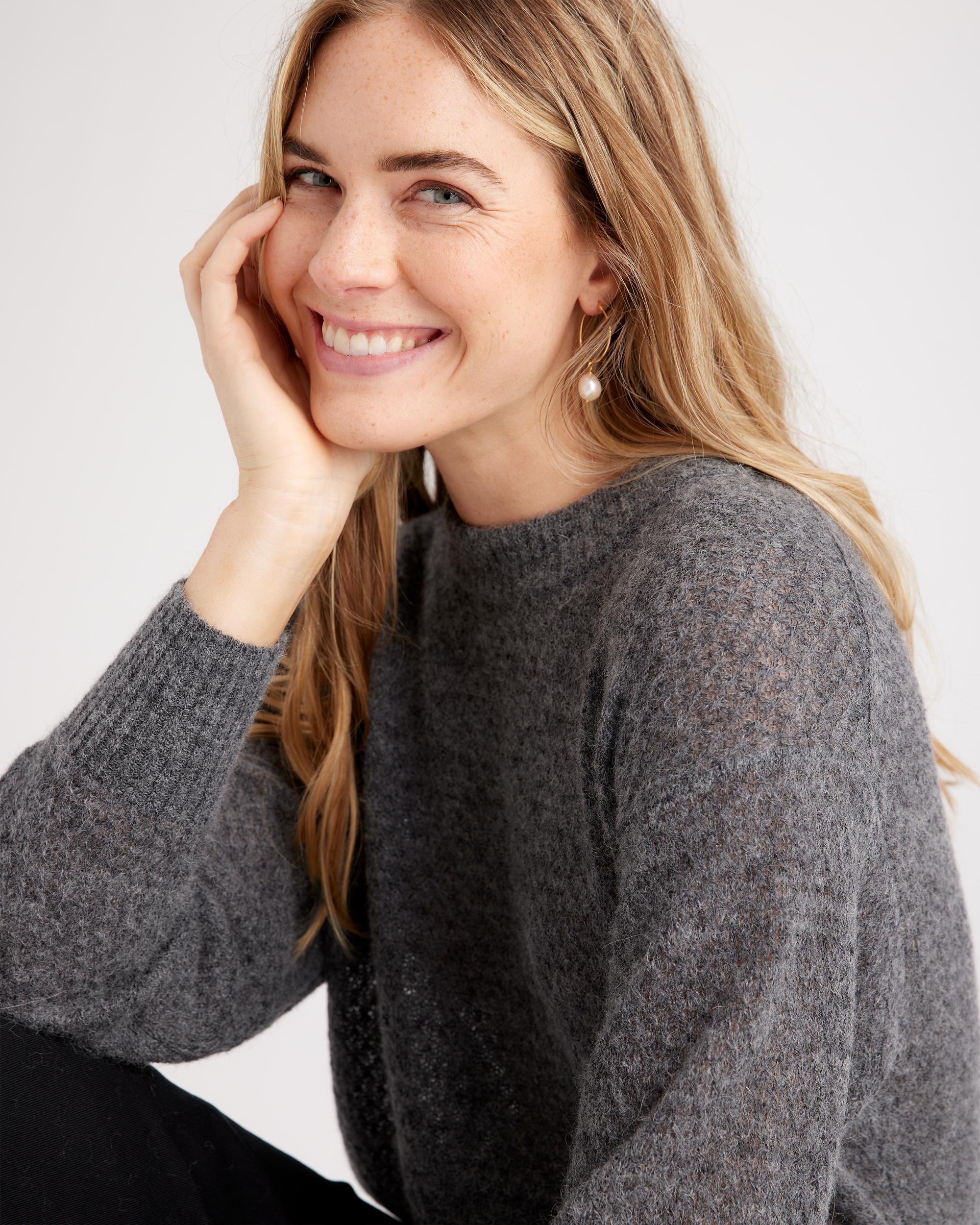 Quince | Women's Baby Alpaca-Wool Diamond Stitch Crew Neck Alpaca Sweater Product Image