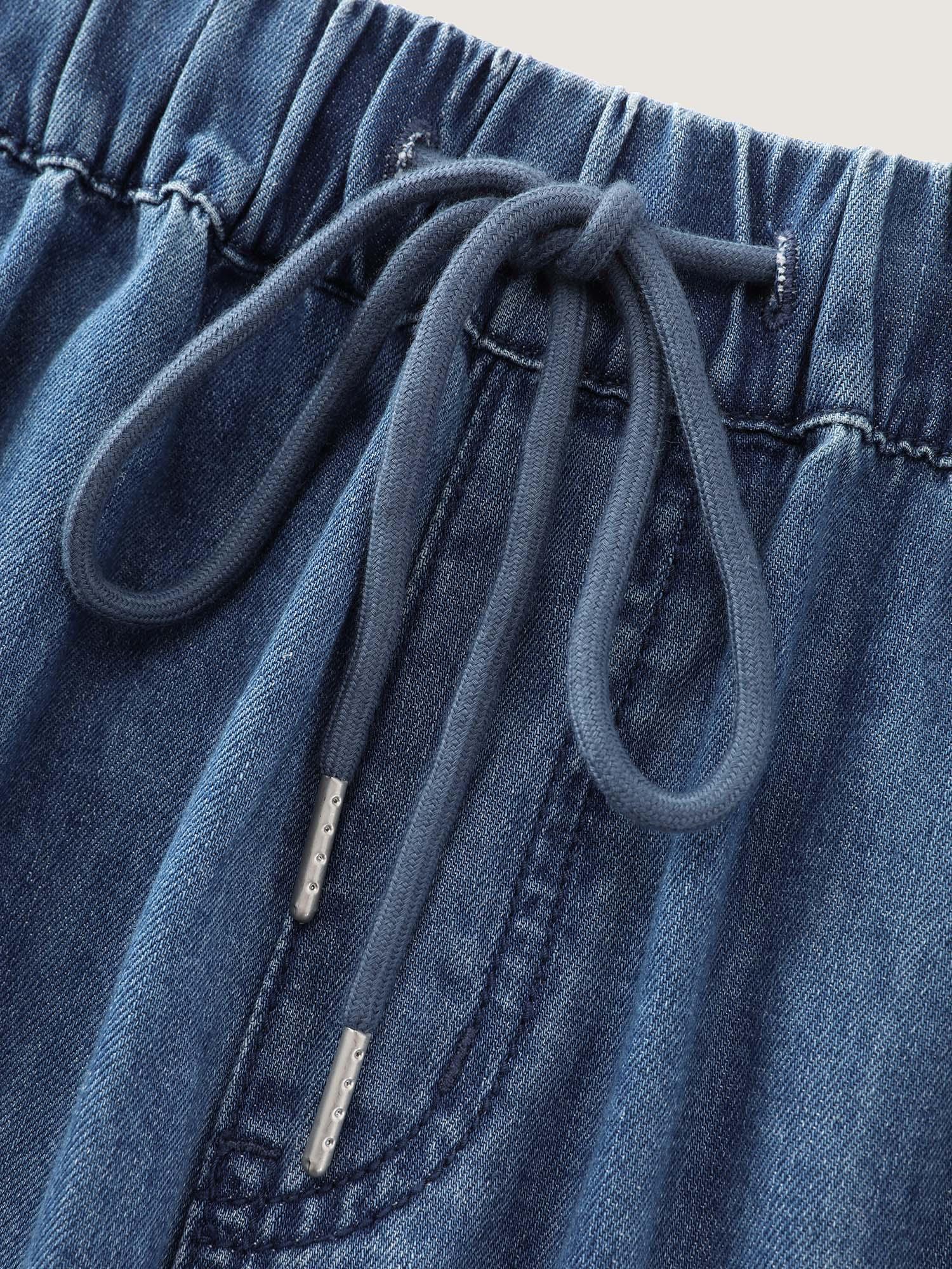 Drawstring Waist Wide-Leg Pocket Jeans Female Product Image