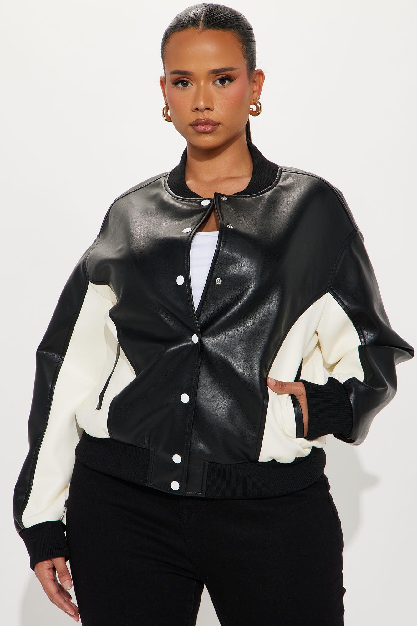 Kind Of Classic Faux Leather Jacket - Black/White Female Product Image
