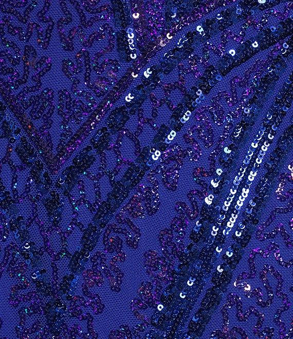 Midnight Doll Patterned Sequin Mesh Long Dress Product Image