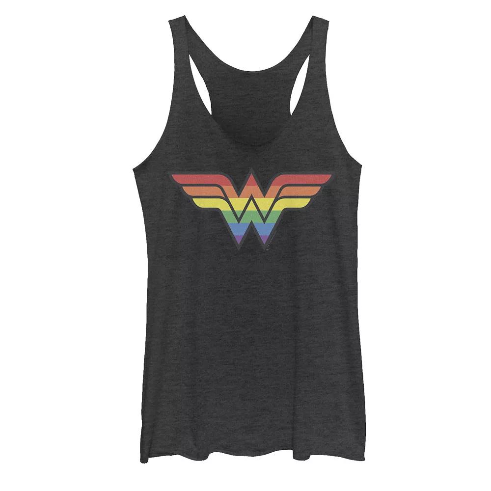 Juniors' Wonder Woman Rainbow Striped Logo Tank Top, Girl's,  Product Image