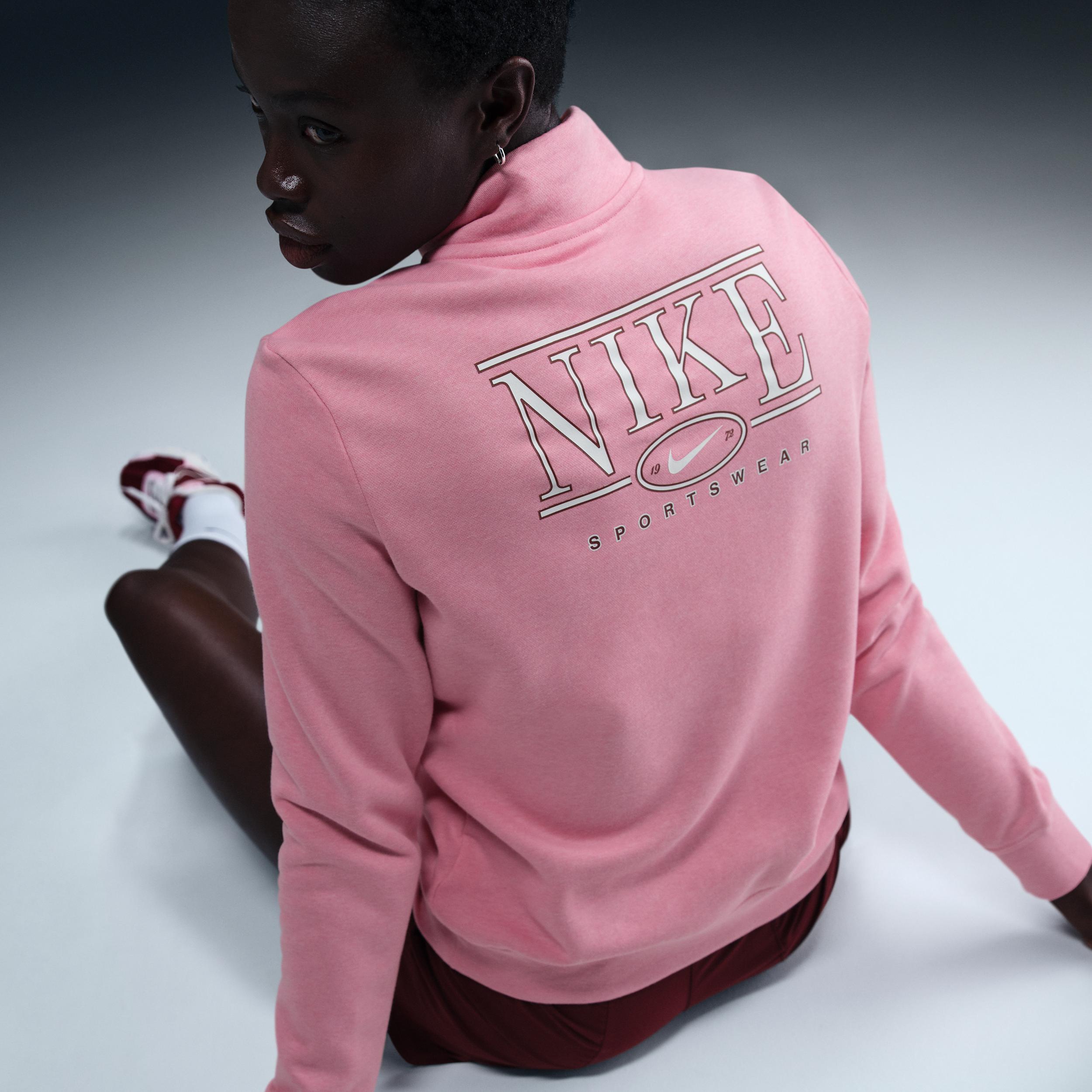 Womens Nike Sportswear Club Fleece Mock-Neck 1/2-Zip Graphic Top | HJ0985-010 Product Image