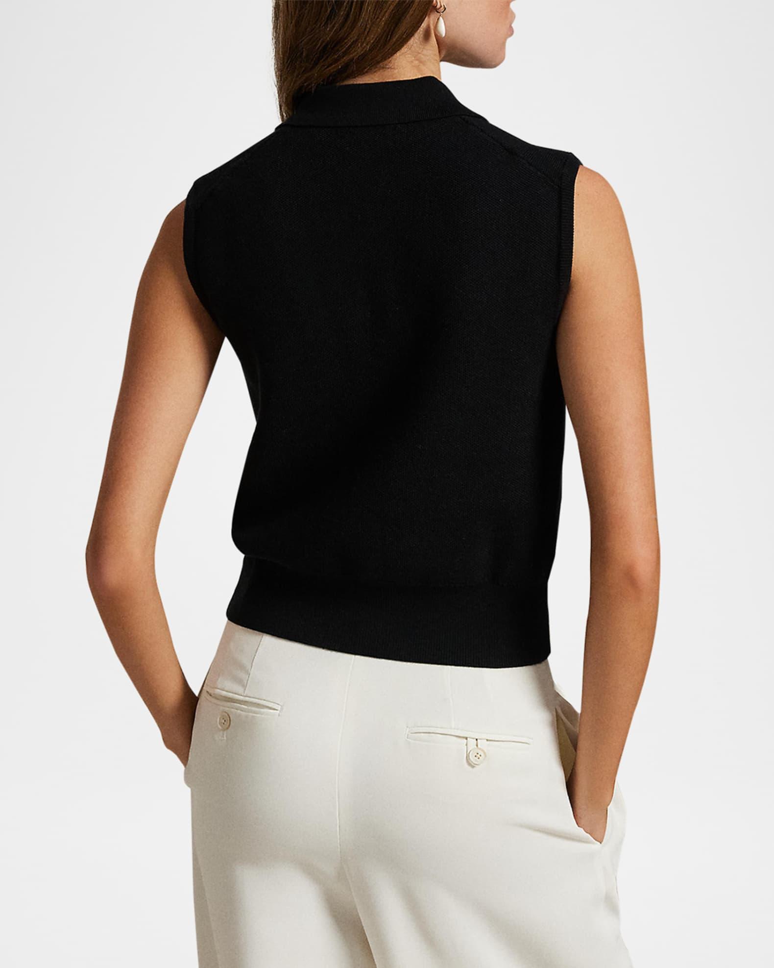 Cotton Cropped Sleeveless Polo Sweater Product Image
