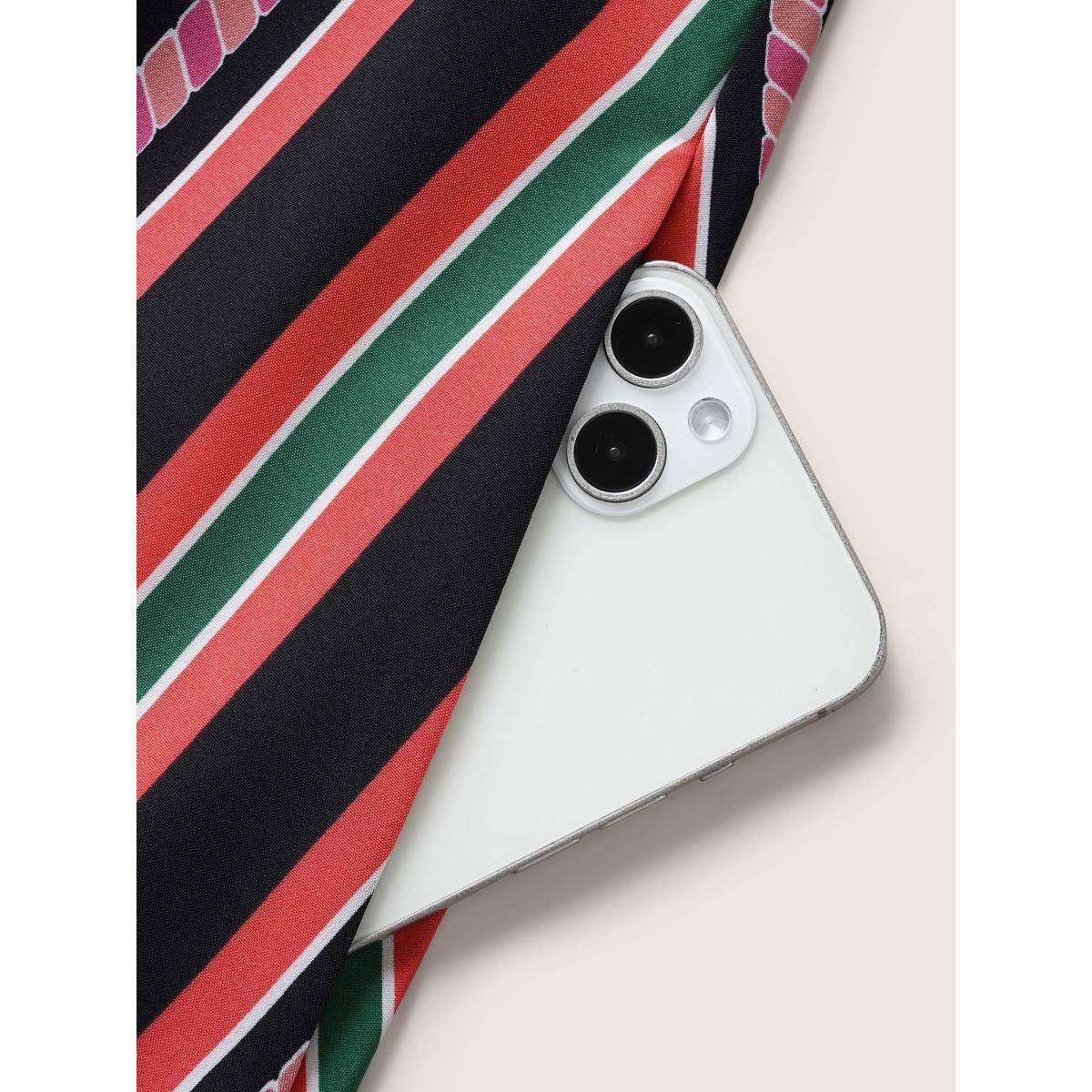 Plus Size Contrast Striped Ruffle Cap Sleeve Dress Black Women Elegant Ruffles Notched collar Cap Sleeve Curvy BloomChic 22-24/3X Product Image