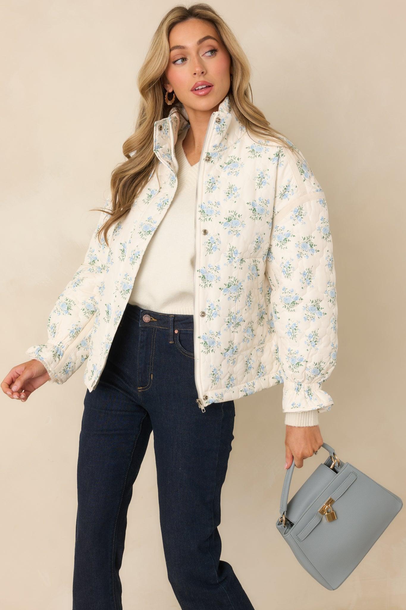 Simply Yours Ivory Multi Floral Pattern Quilted Jacket Product Image