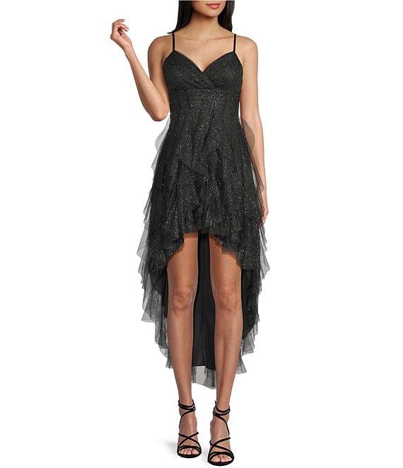Pear Culture Glitter Mesh Corkscrew High-Low Dress Product Image