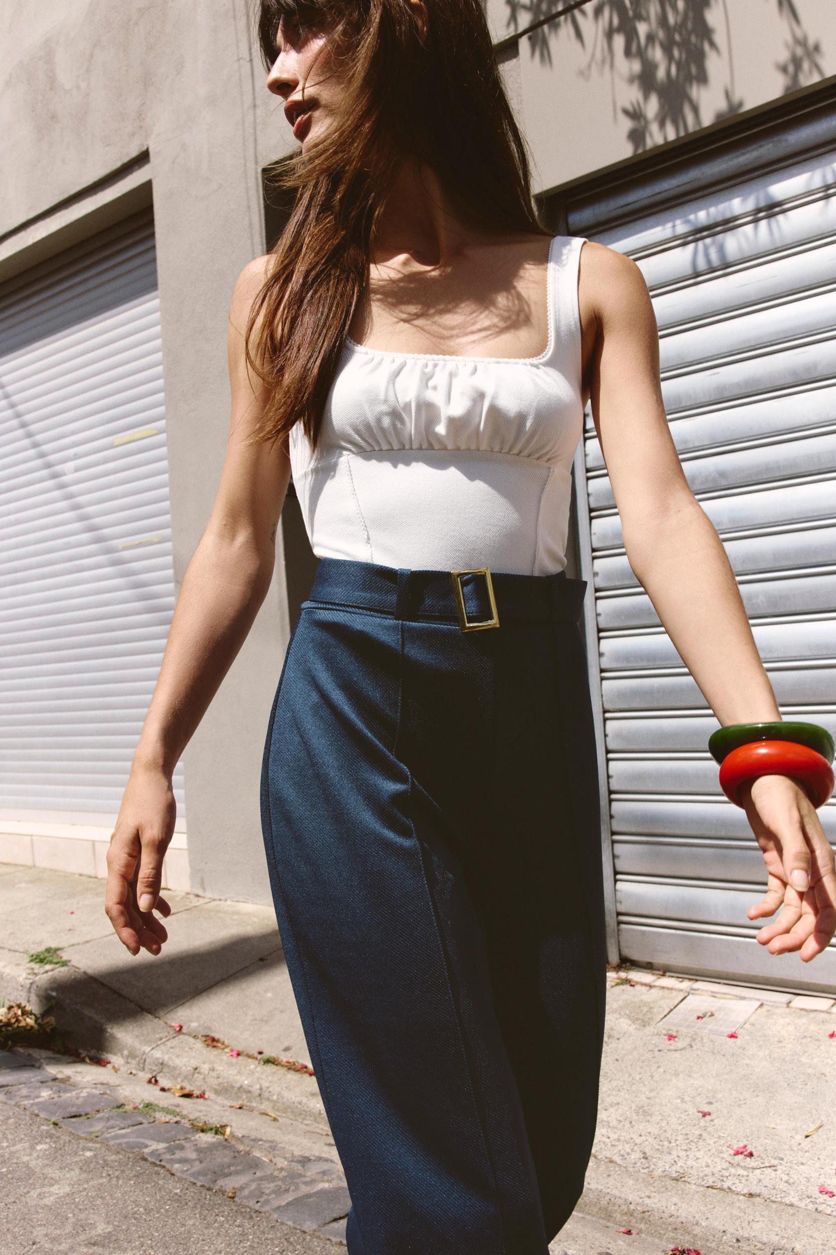 TWILL SEAM BELTED PANTS Product Image