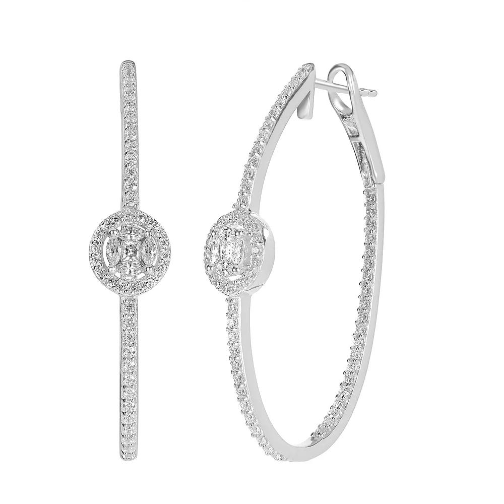 Judy Crowell Sterling Silver CZ Halo CZ Hoop Earrings, Women's Product Image