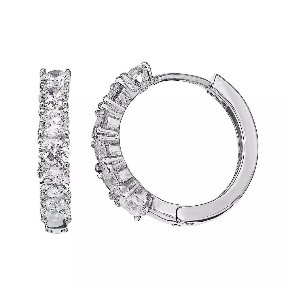 PRIMROSE Sterling Silver Cubic Zirconia Huggie Hoop Earrings, Womens, Grey Product Image