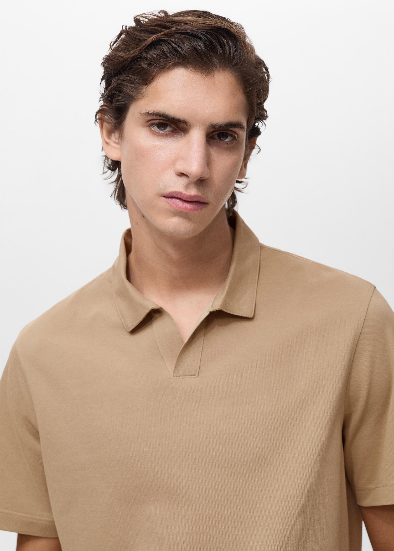 Slim-fit cotton-piqué polo shirt - Men | MANGO USA Product Image