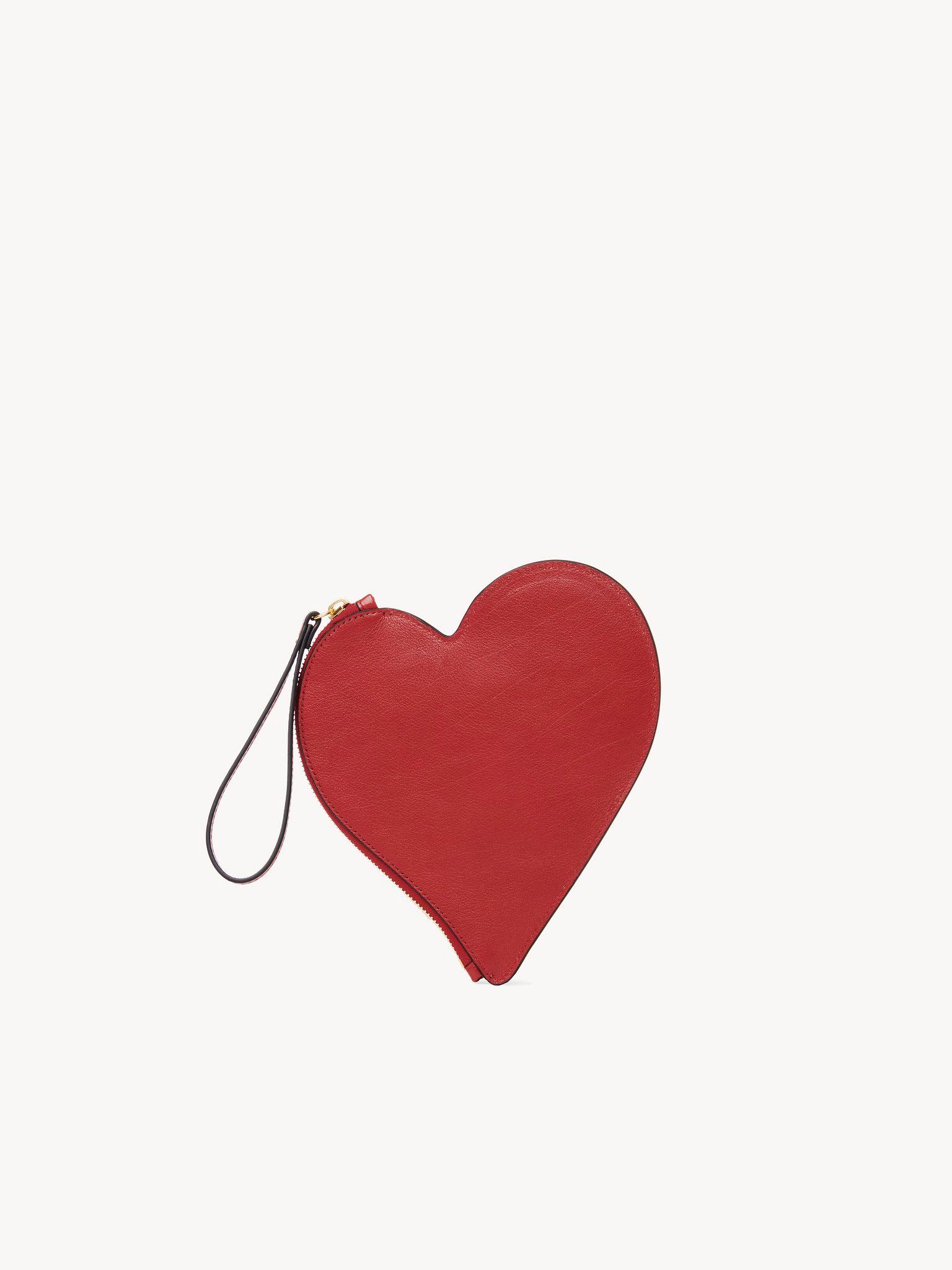 Chloé Symbols Heart flat pouch in grained leather Product Image
