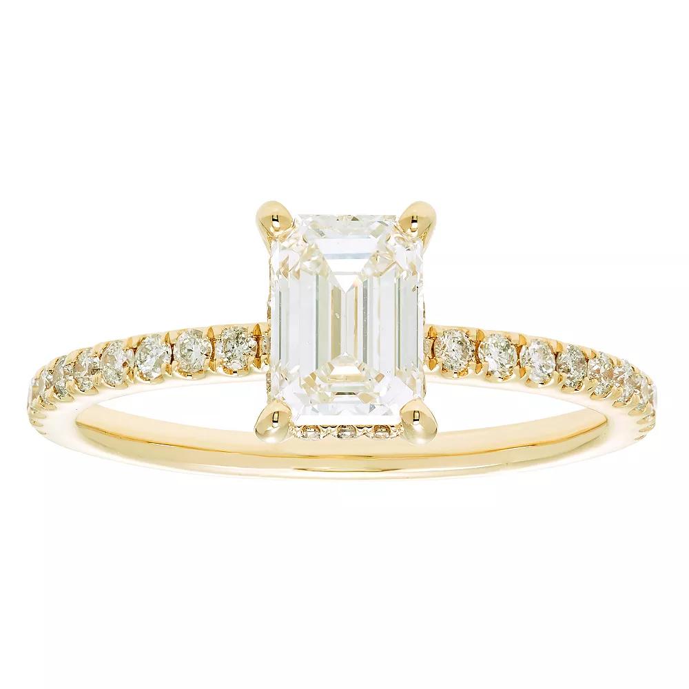 Evergreen Diamonds 14k Gold 1 3/8 Carat T.W. IGL Certified Emerald Cut Lab-Grown Diamond Hidden Halo Ring, Womens Product Image