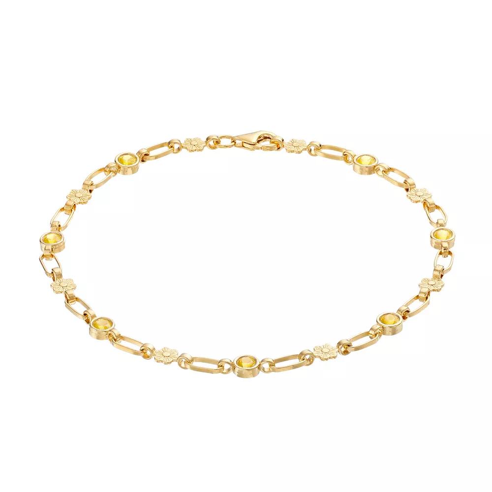 Kristen Kesho Sterling Silver Lab-Created Yellow Sapphire Flower Link Bracelet, Women's, Size: 7.5", Gold Tone Product Image