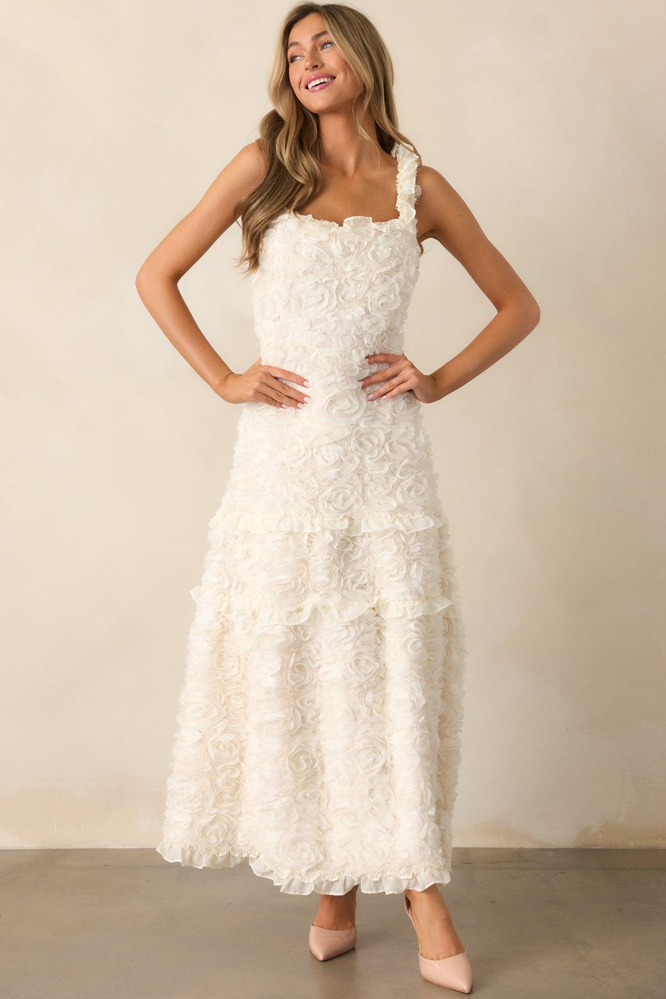 Something Good Ivory Floral Applique Maxi Dress Product Image