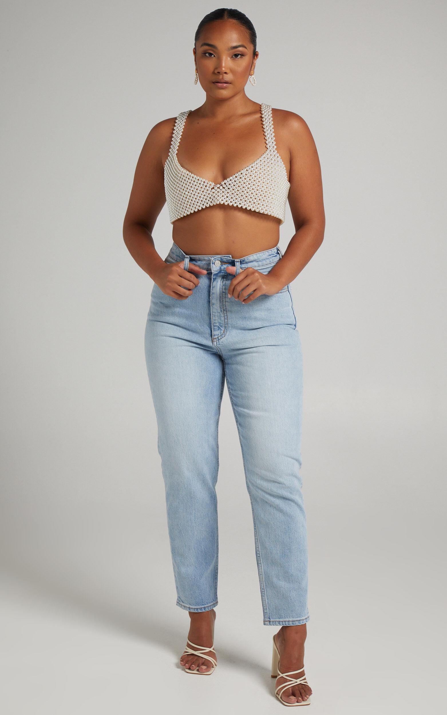 Peggy Top - V Neck Crop Top in Pearl Product Image