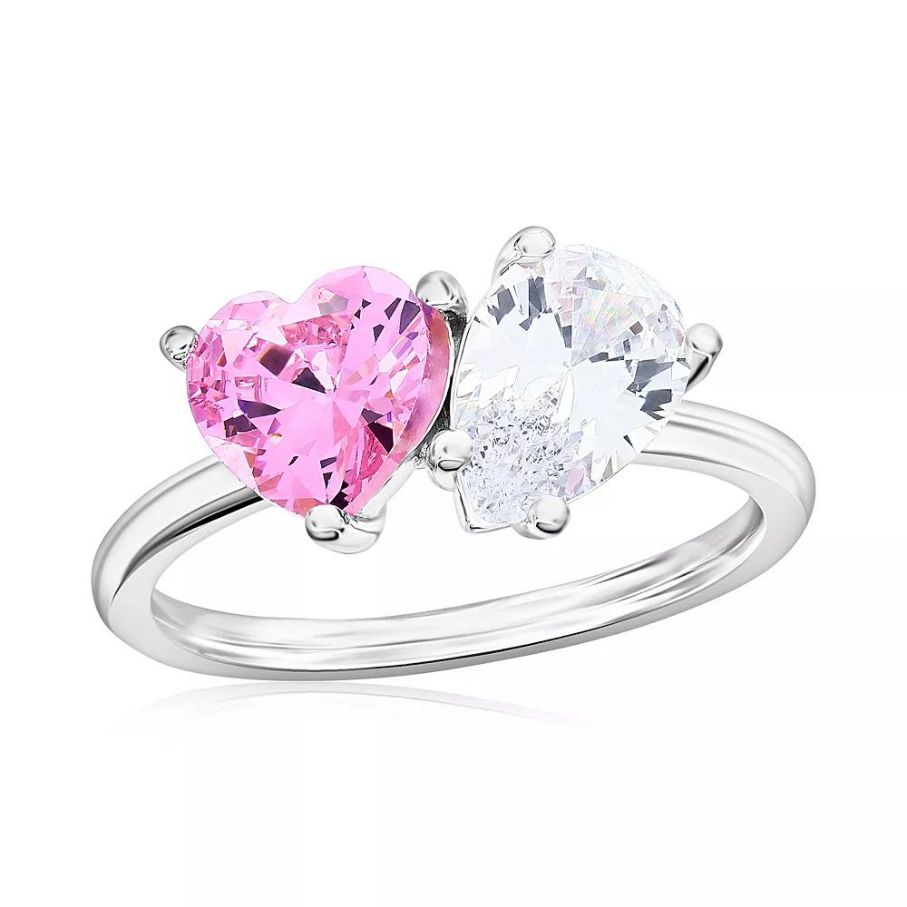 Argento Bella Sterling Silver Pink & White Cubic Zirconia Heart & Pear Ring, Women's,  Product Image